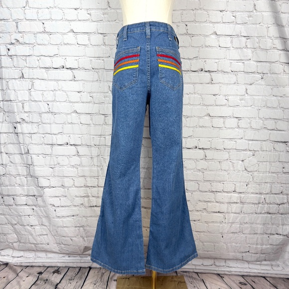 WRANGLER X MODCLOTH - Retro 70's Rainbow Pocket High Rise Jeans - 12 x 30 - Picture 3 of 11